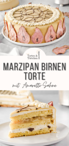 Rezept für herbstliche saisonale Marzipan Birnen Torte mit Amaretto Sahne Füllung #Birnen #Marzipan #Saisonal #Torte
