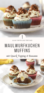 Maulwurfkuchen Muffins Einfaches Rezept für saftige Maulwurfkuchen Muffins mit Bananen und Quark Frosting. Die muss man gar nicht dekorieren! Schnell und einfach selber machen. #Maulwurfkuchen #Muffins #Cupcakes #Banane