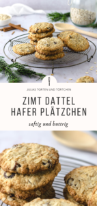 Zimt Dattel Haferkekse Rezept für weiche Haferkekse mit Zimt und Datteln, super schnell und einfach backen. Auch als Frühstückskeks, da einigermaßen gesund. Auch super als ausgefallene Plätzchen für Weihnachten #Haferkeks #Plätzchen #Kekse