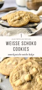 Rezept für weiße Schokoladen Cookies, weiche amerikanische White Chocolate Chip Kekse wie von Subway schnell und einfach selber backen. Super saftig mit cremigen Schokostückchen! #Kekse #Cookies #Subway #Schoko