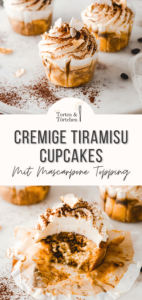 Super einfaches Rezept für cremige Tiramisu Cupcakes mit saftigem Muffin, samtigem Mascarpone Topping und herben Espresso. Schnell gemacht und ohne Buttercreme! #Cupcakes #Rezept #Backen #Tiramisu #Kuchen