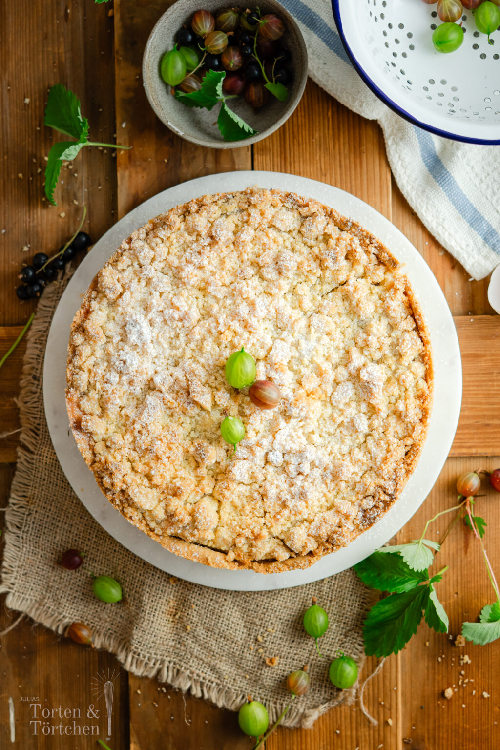 Stachelbeer Streuselkuchen mit cremiger Vanillepuddingfüllung, frischen Stachelbeeren und buttrigen Streuseln. Ein einfacher, saftiger Obstkuchen mit knuspriger Decke und fruchtig-säuerlicher Füllung, perfekt für den Sommer und wenn man mal zu viele Stachelbeeren geerntet hat! #stachelbeerkuchen #streuselkuchen #obstkuchen #sommerkuchen #puddingkuchen #backen #kuchenrezept #stachelbeeren #kaffeetafel #einfachbacken