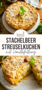 Stachelbeer Streuselkuchen mit cremiger Vanillepuddingfüllung, frischen Stachelbeeren und buttrigen Streuseln. Ein einfacher, saftiger Obstkuchen mit knuspriger Decke und fruchtig-säuerlicher Füllung, perfekt für den Sommer und wenn man mal zu viele Stachelbeeren geerntet hat! #stachelbeerkuchen #streuselkuchen #obstkuchen #sommerkuchen #puddingkuchen #backen #kuchenrezept #stachelbeeren #kaffeetafel #einfachbacken